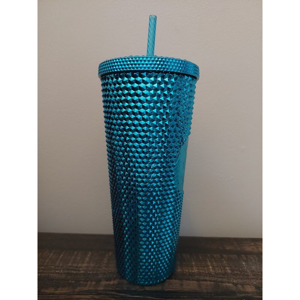 Starbucks 2023 Teal Blue Bling Studded 24 oz. Tumbler Aqua Blue Shiny Brand New - Picture 4 of 7